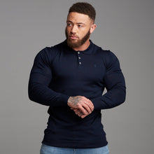 Load image into Gallery viewer, Father Sons Classic Navy Knitted Long Sleeve Polo Shirt - FSH178