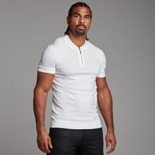 Load image into Gallery viewer, Father Sons Classic White and Gold Zip Knitted Short Sleeve Polo Shirt - FSH175