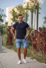 Load image into Gallery viewer, Father Sons Classic Navy Honeycomb Textured Polo Shirt with Contrast Collar Short Sleeve - FSH424