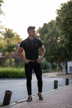 Load image into Gallery viewer, Father Sons Classic Black Polo Shirt with Silver Metal Emblem Decal & Buttons - FSH459