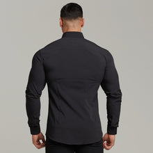 Load image into Gallery viewer, Father Sons Classic Black Stretch Shirt with Gold Pin Collar - FS569
