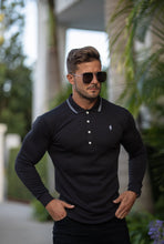 Load image into Gallery viewer, Father Sons Classic Black Pima Polo Shirt with Contrast Collar Long Sleeve - FSH426