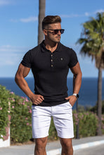 Load image into Gallery viewer, Father Sons Classic Black Ribbed Polo Shirt with Gold Metal Emblem Decal & Buttons - FSH495 (PRE ORDER > 17TH AUGUST)