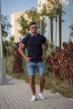 Load image into Gallery viewer, Father Sons Classic Navy Honeycomb Textured Polo Shirt with Contrast Collar Short Sleeve - FSH424