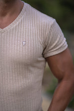 Load image into Gallery viewer, Father Sons Classic Beige / Gunmetal V Neck Ribbed Crew - FSH439 (Pre order / Dispatch date 12th August)