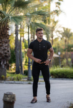 Load image into Gallery viewer, Father Sons Classic Black Polo Shirt with Silver Metal Emblem Decal & Buttons - FSH459