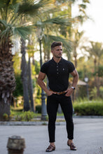 Load image into Gallery viewer, Father Sons Classic Black Polo Shirt with Silver Metal Emblem Decal & Buttons - FSH459