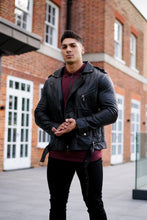 Load image into Gallery viewer, Father Sons Black Leather Jacket with Belt Detail - FSH313