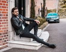 Load image into Gallery viewer, Father Sons Black Leather Jacket with Belt Detail - FSH313