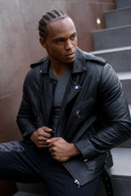 Load image into Gallery viewer, Father Sons Black Leather Jacket with Belt Detail - FSH313