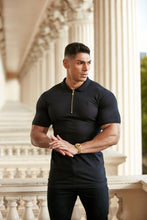 Load image into Gallery viewer, Father Sons Classic Black and Gold Zipped Polo Shirt - FSH239
