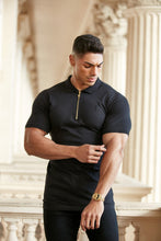 Load image into Gallery viewer, Father Sons Classic Black and Gold Zipped Polo Shirt - FSH239

