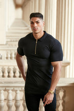 Load image into Gallery viewer, Father Sons Classic Black and Gold Zipped Polo Shirt - FSH239
