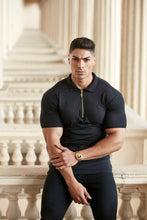 Load image into Gallery viewer, Father Sons Classic Black and Gold Zipped Polo Shirt - FSH239
