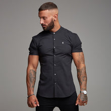 Load image into Gallery viewer, Father Sons Super Slim Stretch Classic Black Grandad Collar Short Sleeve - FS173
