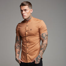 Load image into Gallery viewer, Father Sons Super Slim Stretch Classic Tan Grandad Collar Short Sleeve - FS287
