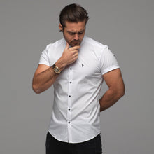 Load image into Gallery viewer, Father Sons Super Slim Stretch Classic White Grandad Collar Short Sleeve - FS172
