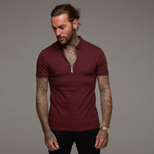 Load image into Gallery viewer, Father Sons Classic Burgundy Zipped Polo Short Sleeve Shirt - FSH027
