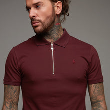 Load image into Gallery viewer, Father Sons Classic Burgundy Zipped Polo Short Sleeve Shirt - FSH027
