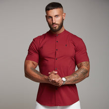 Load image into Gallery viewer, Father Sons Super Slim Stretch Classic Oxblood Grandad Collar Short Sleeve - FS292
