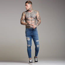 Load image into Gallery viewer, Father Sons Zipped Ankle Distressed Ripped Slim Stretch Blue Jeans - FSH180 / FSH213
