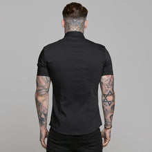 Load image into Gallery viewer, Father Sons Super Slim Ultra Stretch Classic Black Short Sleeve (Khaki Embroidery) -  FS481
