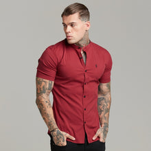 Load image into Gallery viewer, Father Sons Super Slim Stretch Classic Oxblood Grandad Collar Short Sleeve - FS292
