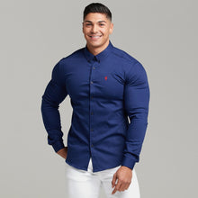 Load image into Gallery viewer, Father Sons Super Slim Stretch Navy Denim Long Sleeve (Red Emblem) - FS207
