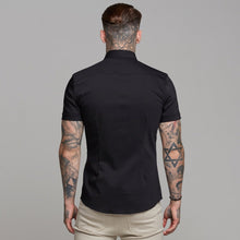Load image into Gallery viewer, Father Sons Super Slim Ultra Stretch Classic Black Short Sleeve (Khaki Embroidery) -  FS481
