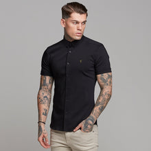 Load image into Gallery viewer, Father Sons Super Slim Ultra Stretch Classic Black Short Sleeve (Khaki Embroidery) -  FS481
