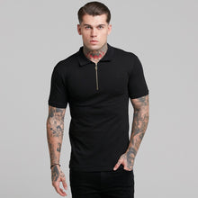 Load image into Gallery viewer, Father Sons Classic Black and Gold Zipped Polo Shirt - FSH239
