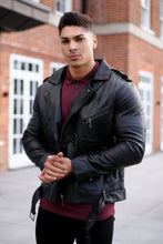 Load image into Gallery viewer, Father Sons Black Leather Jacket with Belt Detail - FSH313
