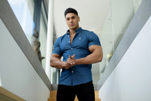 Load image into Gallery viewer, Father Sons Super Slim Stretch Aegean Blue Denim Short Sleeve - FS346
